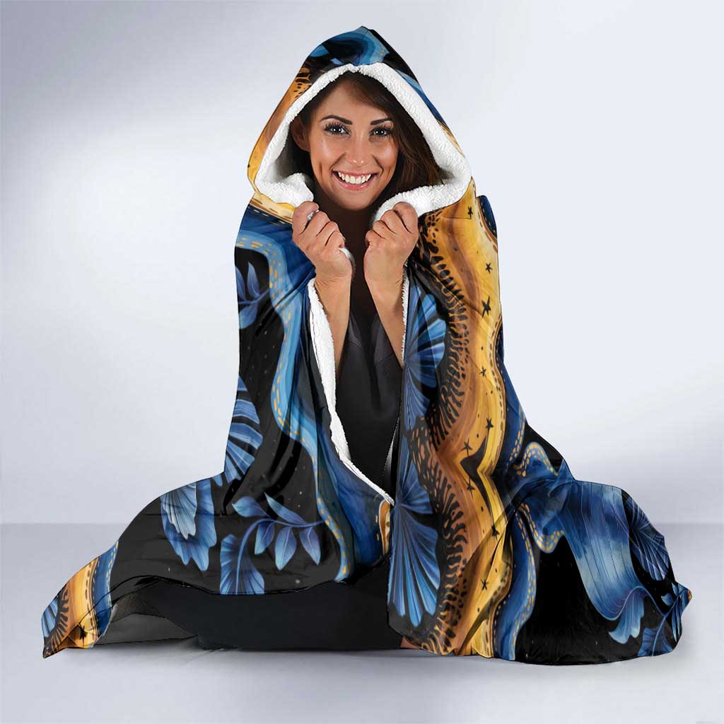 Barbados Floral Wave Hooded Blanket with Tropical Hibiscus Print Black and Gold - Wonder Print Shop