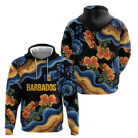Barbados Floral Wave Hoodie with Tropical Hibiscus Print Black and Gold - Wonder Print Shop