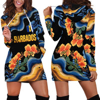 Barbados Floral Wave Hoodie Dress with Tropical Hibiscus Print Black and Gold - Wonder Print Shop