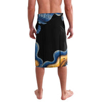 Barbados Floral Wave Lavalava with Tropical Hibiscus Print Black and Gold - Wonder Print Shop