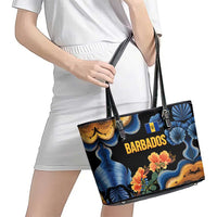 Barbados Floral Wave Leather Tote Bag with Tropical Hibiscus Print Black and Gold - Wonder Print Shop