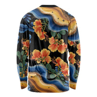 Barbados Floral Wave Long Sleeve Shirt with Tropical Hibiscus Print Black and Gold - Wonder Print Shop