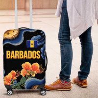 Barbados Floral Wave Luggage Cover with Tropical Hibiscus Print Black and Gold - Wonder Print Shop