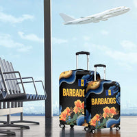 Barbados Floral Wave Luggage Cover with Tropical Hibiscus Print Black and Gold - Wonder Print Shop