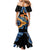 Barbados Floral Wave Mermaid Dress with Tropical Hibiscus Print Black and Gold - Wonder Print Shop
