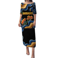 Barbados Floral Wave Puletasi with Tropical Hibiscus Print Black and Gold - Wonder Print Shop