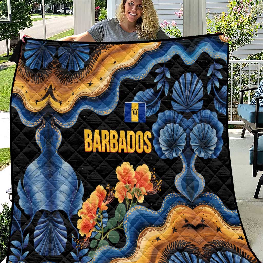 Barbados Floral Wave Quilt with Tropical Hibiscus Print Black and Gold - Wonder Print Shop