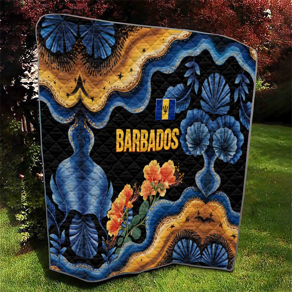 Barbados Floral Wave Quilt with Tropical Hibiscus Print Black and Gold - Wonder Print Shop