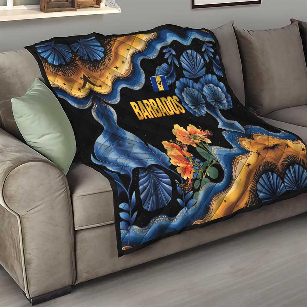 Barbados Floral Wave Quilt with Tropical Hibiscus Print Black and Gold - Wonder Print Shop