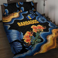 Barbados Floral Wave Quilt Bed Set with Tropical Hibiscus Print Black and Gold - Wonder Print Shop