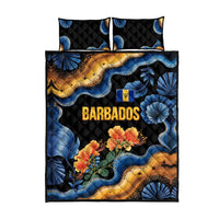 Barbados Floral Wave Quilt Bed Set with Tropical Hibiscus Print Black and Gold - Wonder Print Shop