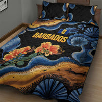 Barbados Floral Wave Quilt Bed Set with Tropical Hibiscus Print Black and Gold - Wonder Print Shop