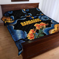 Barbados Floral Wave Quilt Bed Set with Tropical Hibiscus Print Black and Gold - Wonder Print Shop