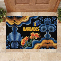Barbados Floral Wave Rubber Doormat with Tropical Hibiscus Print Black and Gold - Wonder Print Shop
