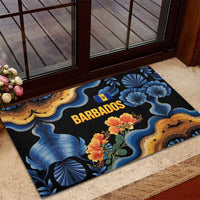 Barbados Floral Wave Rubber Doormat with Tropical Hibiscus Print Black and Gold - Wonder Print Shop