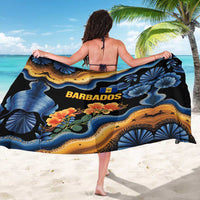 Barbados Floral Wave Sarong with Tropical Hibiscus Print Black and Gold - Wonder Print Shop