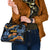 Barbados Floral Wave Shoulder Handbag with Tropical Hibiscus Print Black and Gold - Wonder Print Shop