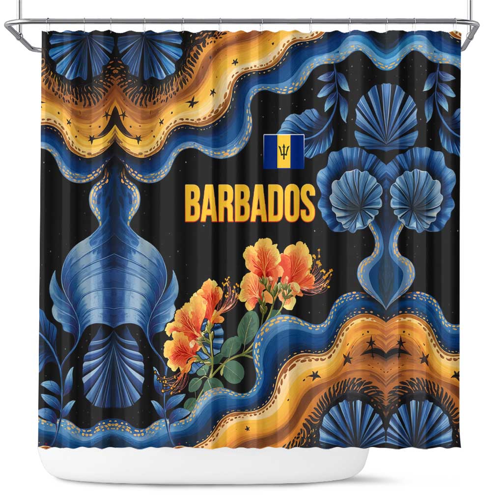 Barbados Floral Wave Shower Curtain with Tropical Hibiscus Print Black and Gold - Wonder Print Shop