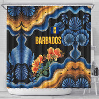 Barbados Floral Wave Shower Curtain with Tropical Hibiscus Print Black and Gold - Wonder Print Shop