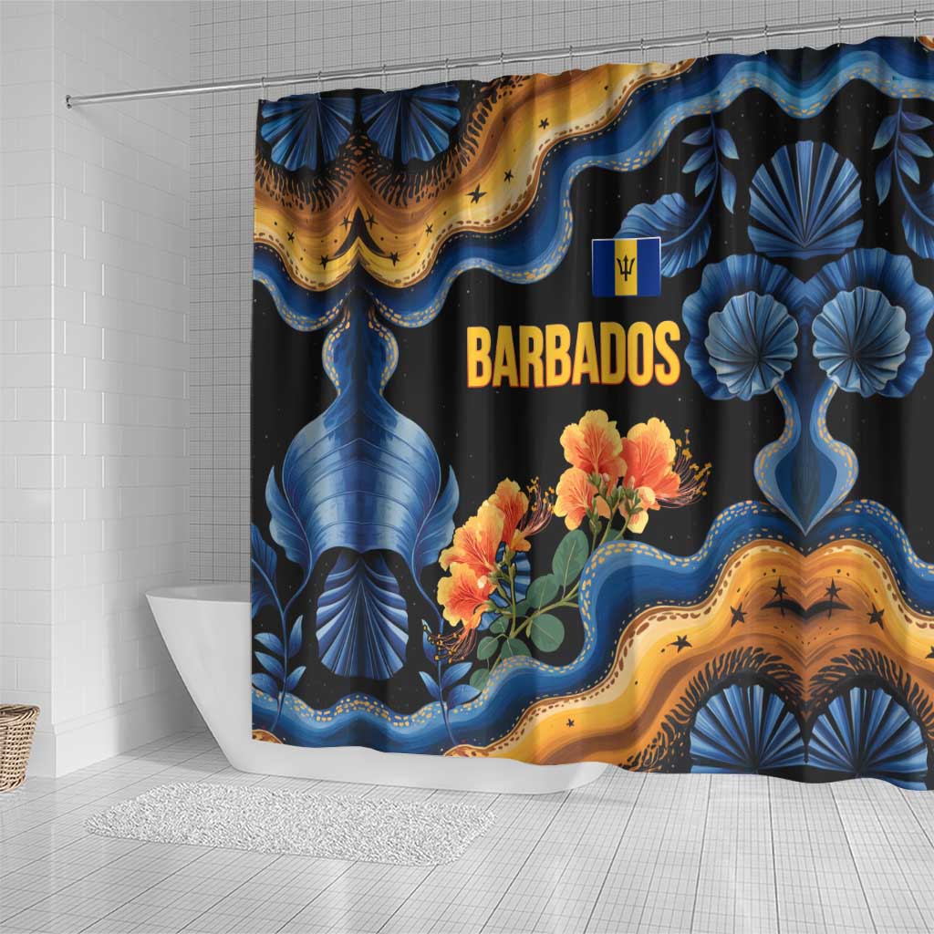 Barbados Floral Wave Shower Curtain with Tropical Hibiscus Print Black and Gold - Wonder Print Shop