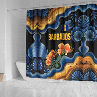 Barbados Floral Wave Shower Curtain with Tropical Hibiscus Print Black and Gold - Wonder Print Shop
