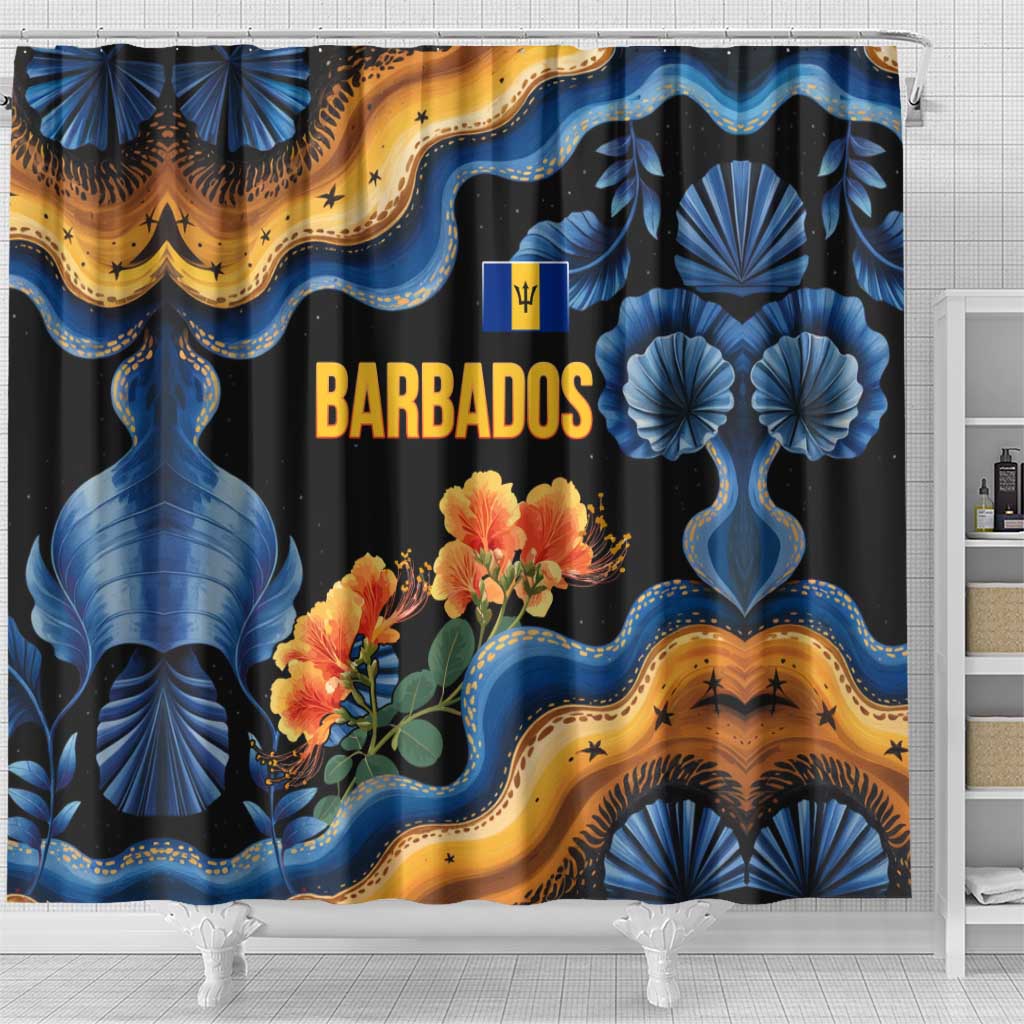 Barbados Floral Wave Shower Curtain with Tropical Hibiscus Print Black and Gold - Wonder Print Shop