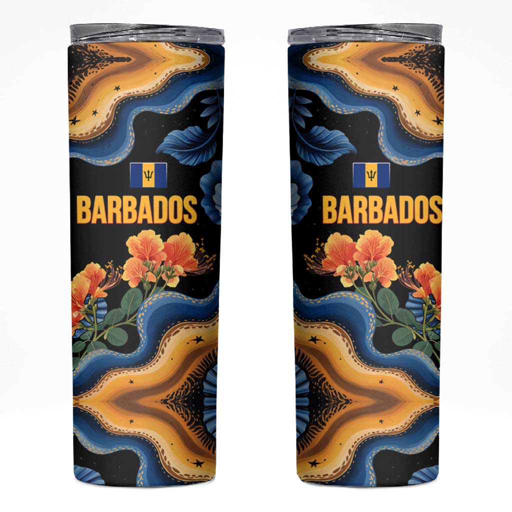 Barbados Floral Wave Skinny Tumbler with Tropical Hibiscus Print Black and Gold - Wonder Print Shop