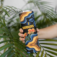 Barbados Floral Wave Skinny Tumbler with Tropical Hibiscus Print Black and Gold - Wonder Print Shop