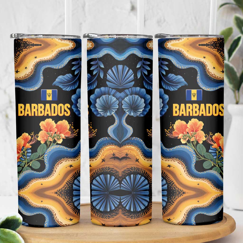 Barbados Floral Wave Skinny Tumbler with Tropical Hibiscus Print Black and Gold - Wonder Print Shop