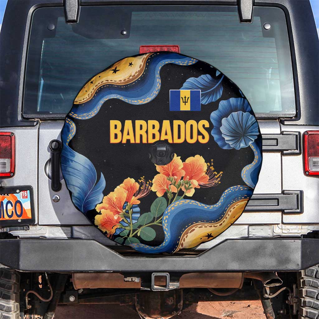Barbados Floral Wave Spare Tire Cover with Tropical Hibiscus Print Black and Gold - Wonder Print Shop