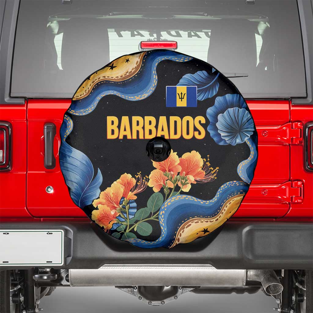 Barbados Floral Wave Spare Tire Cover with Tropical Hibiscus Print Black and Gold - Wonder Print Shop