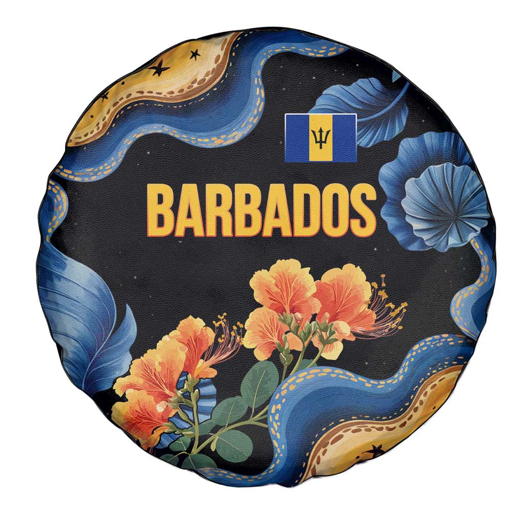 Barbados Floral Wave Spare Tire Cover with Tropical Hibiscus Print Black and Gold - Wonder Print Shop