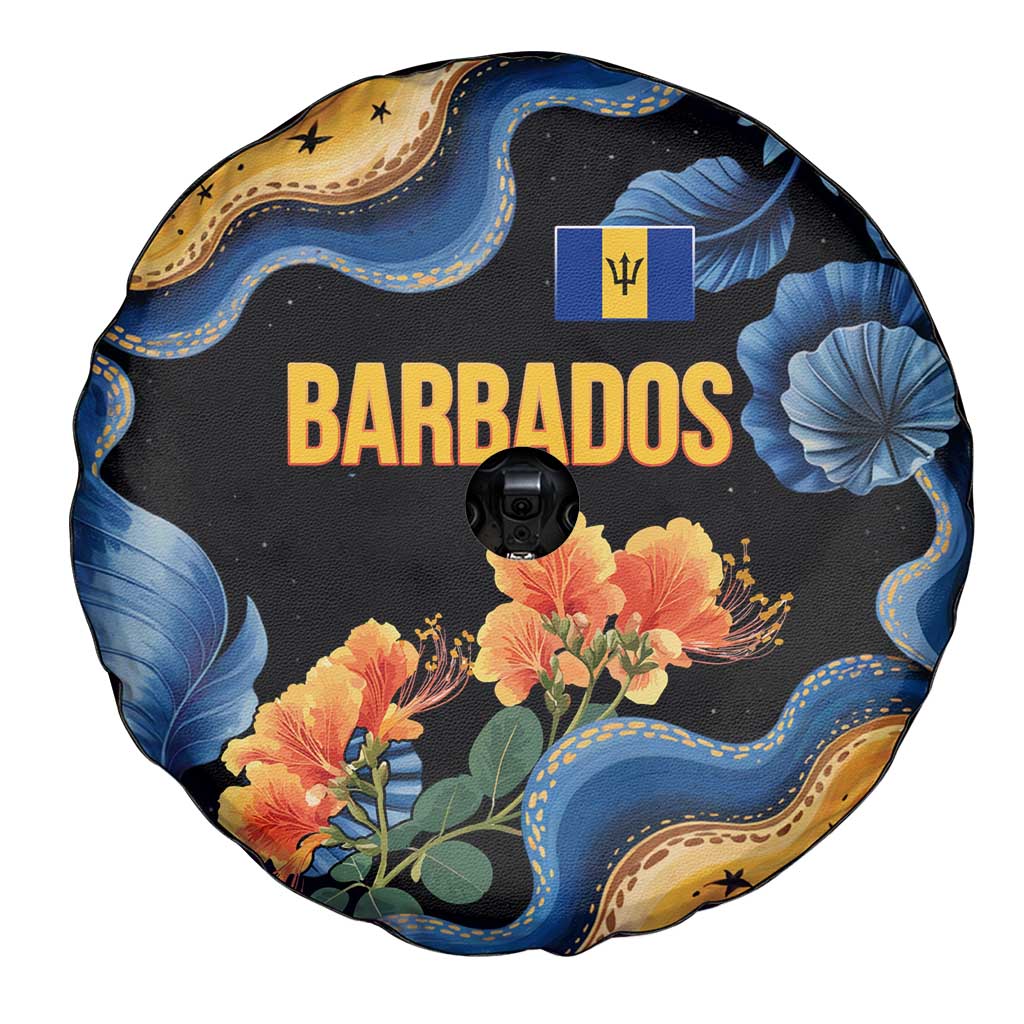 Barbados Floral Wave Spare Tire Cover with Tropical Hibiscus Print Black and Gold - Wonder Print Shop