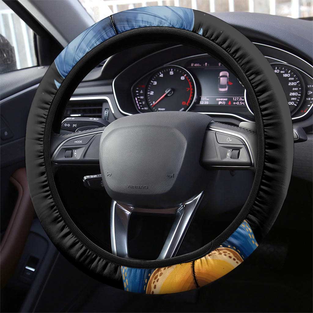 Barbados Floral Wave Steering Wheel Cover with Tropical Hibiscus Print Black and Gold - Wonder Print Shop