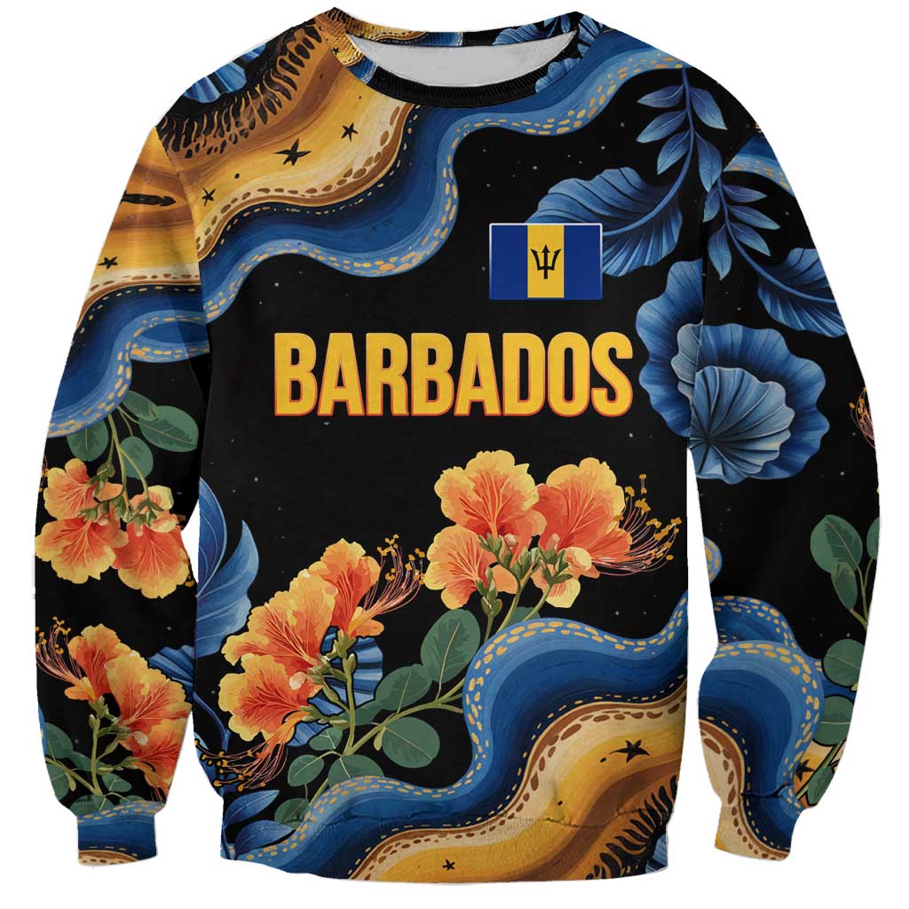 Barbados Floral Wave Sweatshirt with Tropical Hibiscus Print Black and Gold - Wonder Print Shop