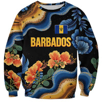 Barbados Floral Wave Sweatshirt with Tropical Hibiscus Print Black and Gold - Wonder Print Shop