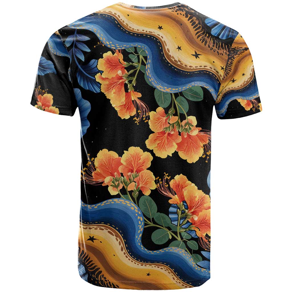 Barbados Floral Wave T Shirt with Tropical Hibiscus Print Black and Gold - Wonder Print Shop