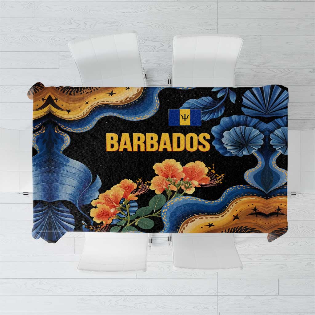 Barbados Floral Wave Tablecloth with Tropical Hibiscus Print Black and Gold - Wonder Print Shop