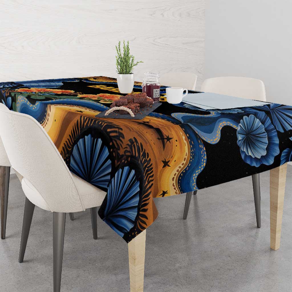 Barbados Floral Wave Tablecloth with Tropical Hibiscus Print Black and Gold - Wonder Print Shop