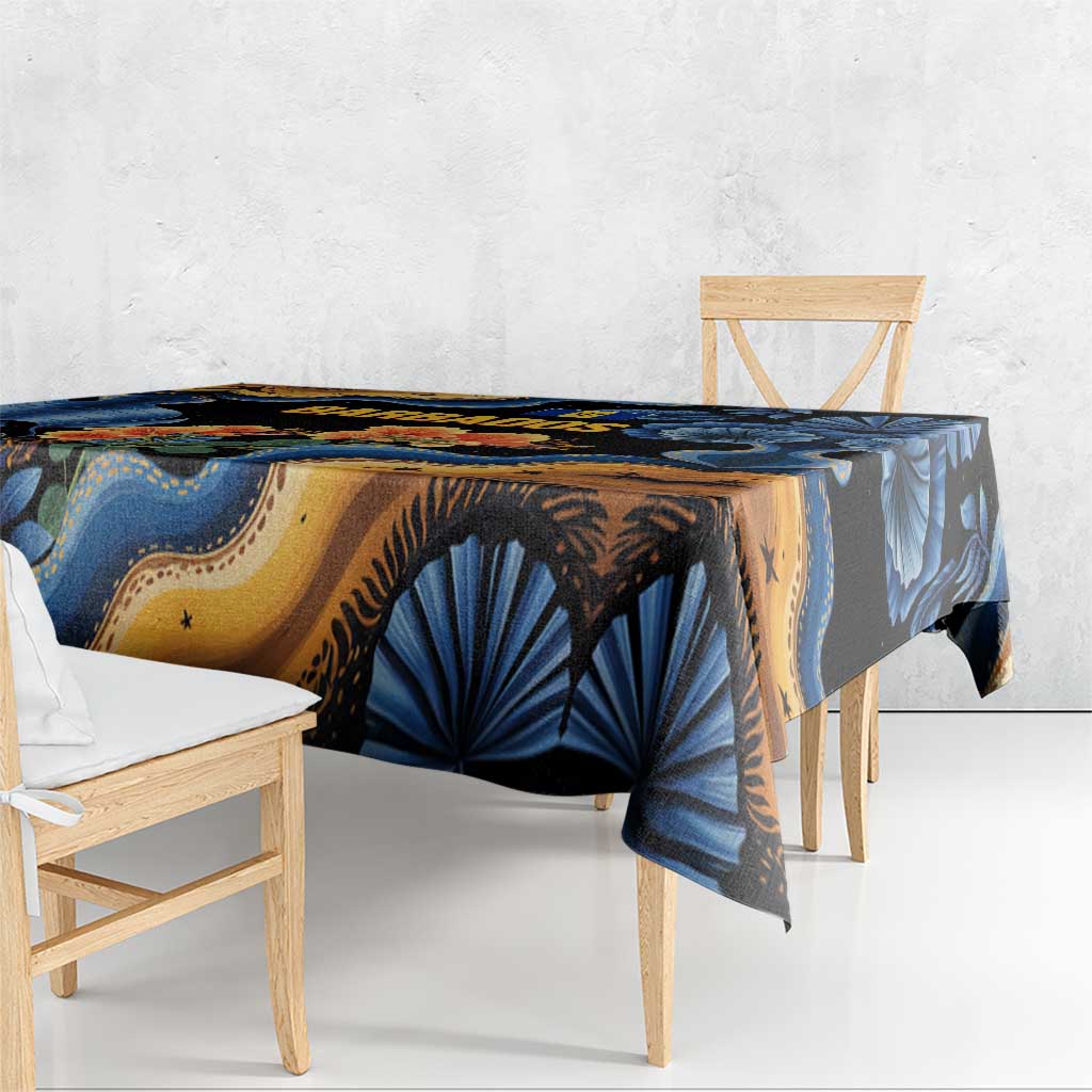 Barbados Floral Wave Tablecloth with Tropical Hibiscus Print Black and Gold - Wonder Print Shop