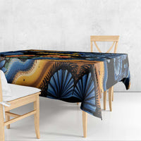 Barbados Floral Wave Tablecloth with Tropical Hibiscus Print Black and Gold - Wonder Print Shop