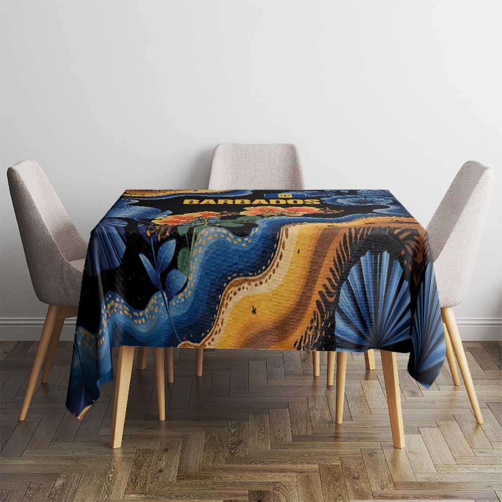 Barbados Floral Wave Tablecloth with Tropical Hibiscus Print Black and Gold - Wonder Print Shop