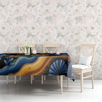 Barbados Floral Wave Tablecloth with Tropical Hibiscus Print Black and Gold - Wonder Print Shop