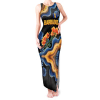 Barbados Floral Wave Tank Maxi Dress with Tropical Hibiscus Print Black and Gold - Wonder Print Shop