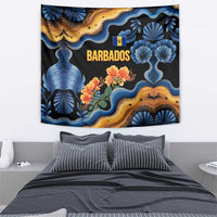 Barbados Floral Wave Tapestry with Tropical Hibiscus Print Black and Gold - Wonder Print Shop