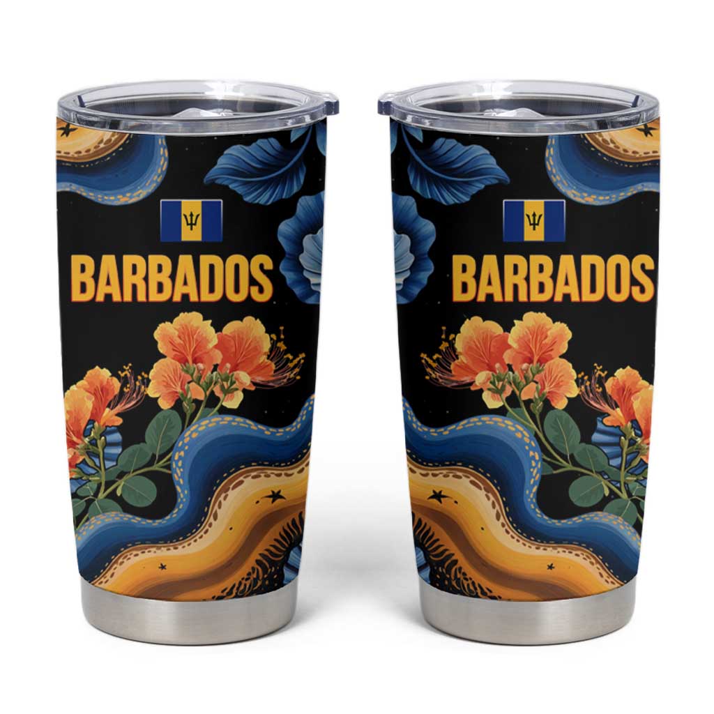 Barbados Floral Wave Tumbler Cup with Tropical Hibiscus Print Black and Gold - Wonder Print Shop