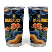 Barbados Floral Wave Tumbler Cup with Tropical Hibiscus Print Black and Gold - Wonder Print Shop