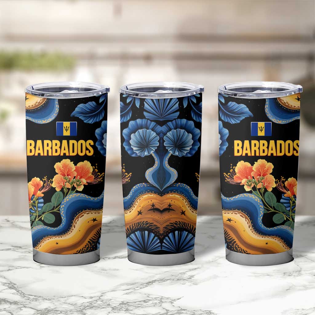 Barbados Floral Wave Tumbler Cup with Tropical Hibiscus Print Black and Gold - Wonder Print Shop