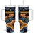 Barbados Floral Wave Tumbler With Handle with Tropical Hibiscus Print Black and Gold - Wonder Print Shop