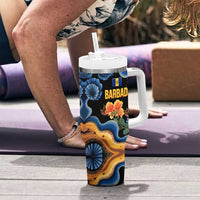 Barbados Floral Wave Tumbler With Handle with Tropical Hibiscus Print Black and Gold - Wonder Print Shop